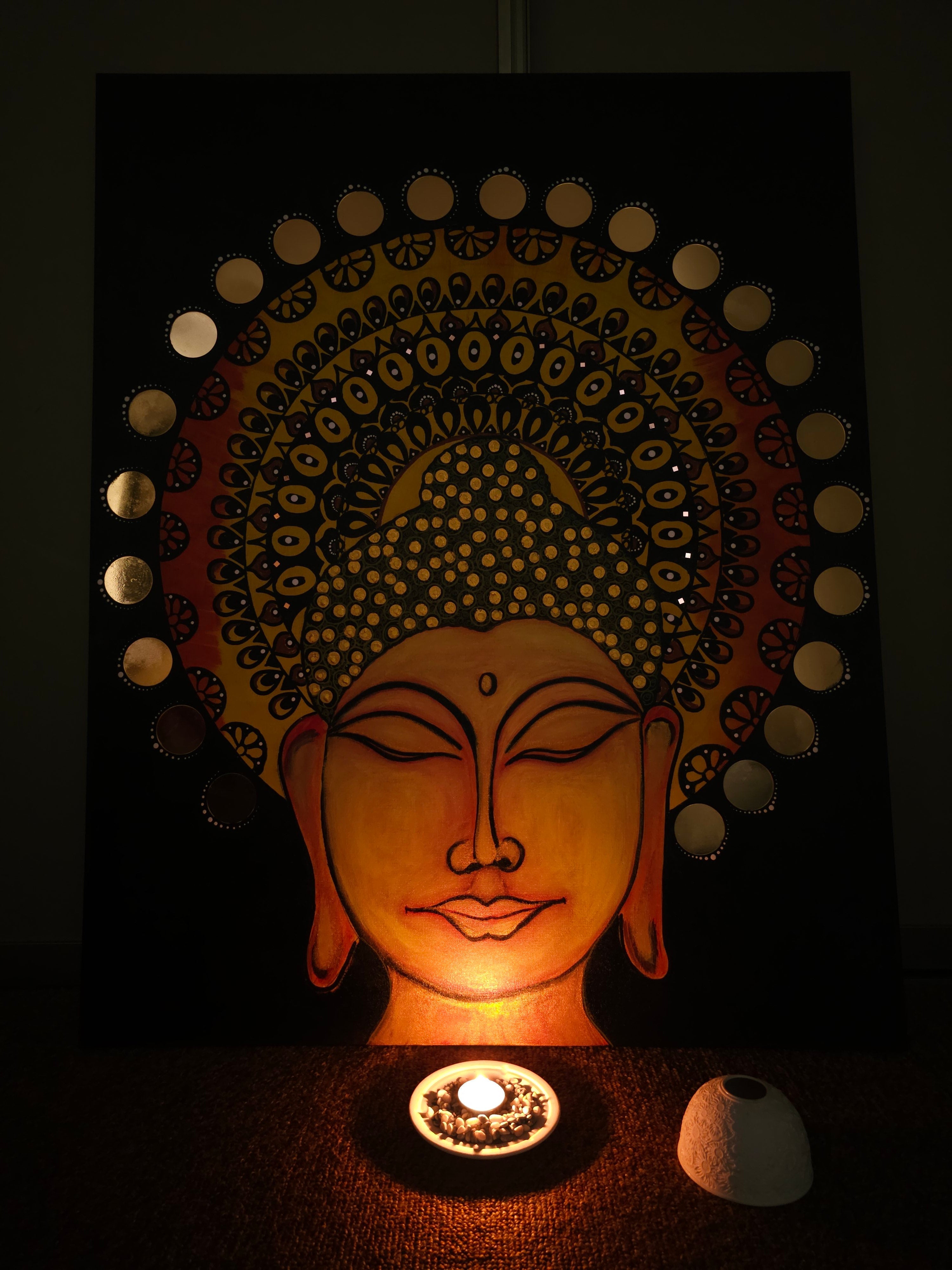 Original Acrylic Painted and Hand Drawn Mandala Buddha Wall Paintings