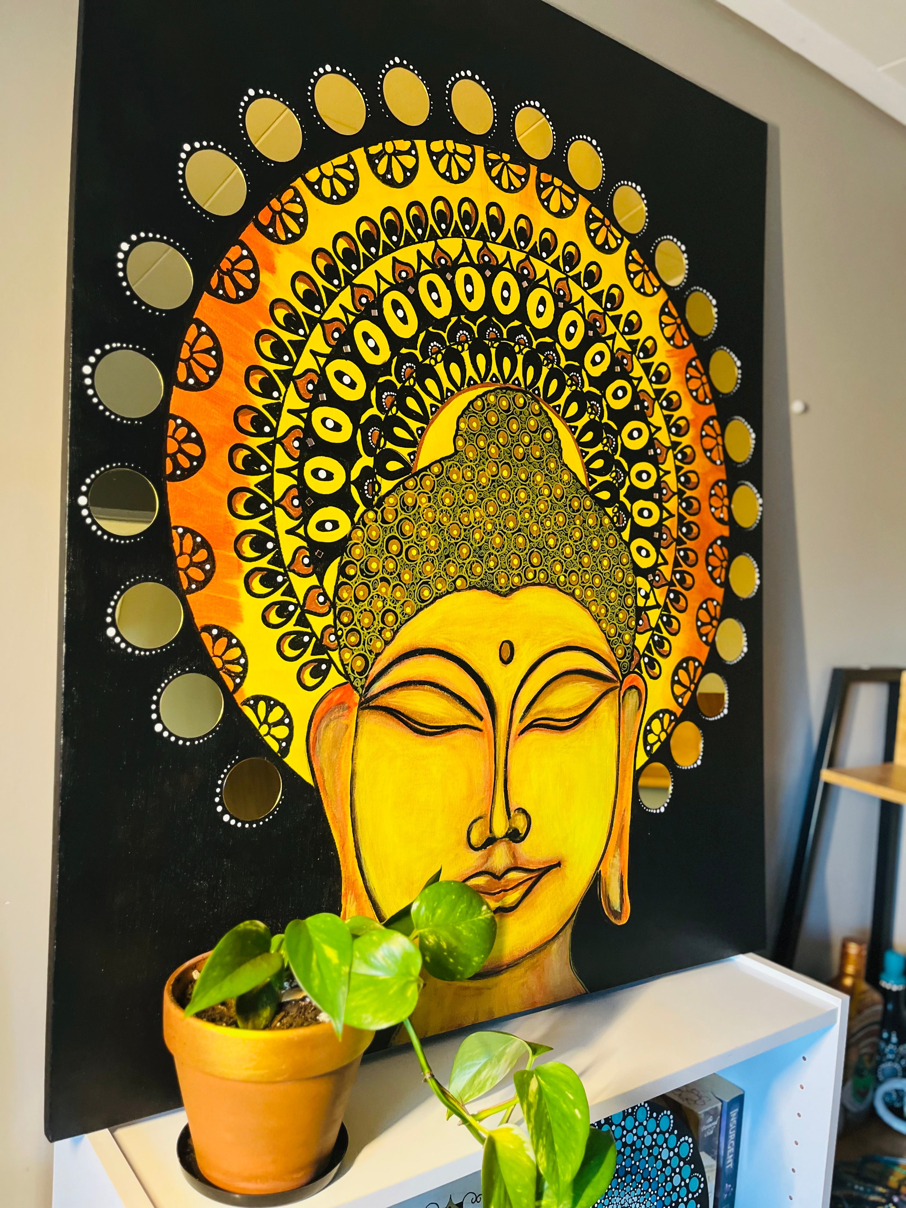 Original Acrylic Painted and Hand Drawn Mandala Buddha Wall Paintings