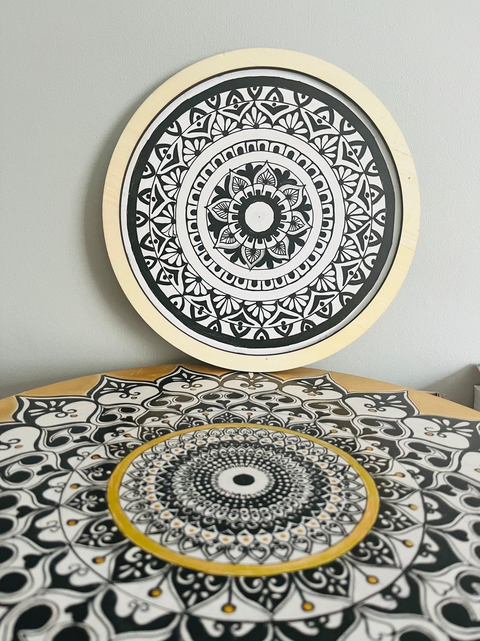 "Monochrome Harmony: Magic of Handcrafted Mandala" Home Decor Paintings